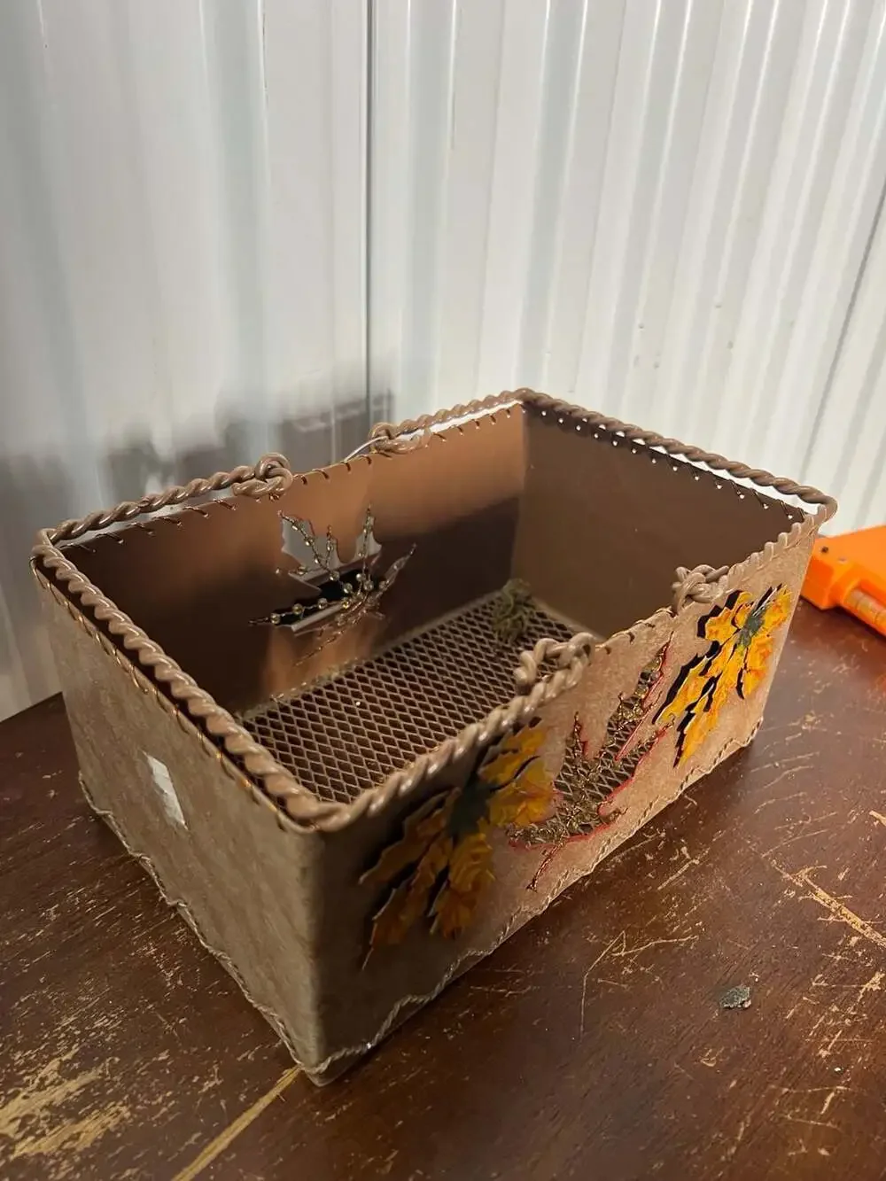Metal Fall Autumn Maple Leaf Decorative Basket Storage Bin